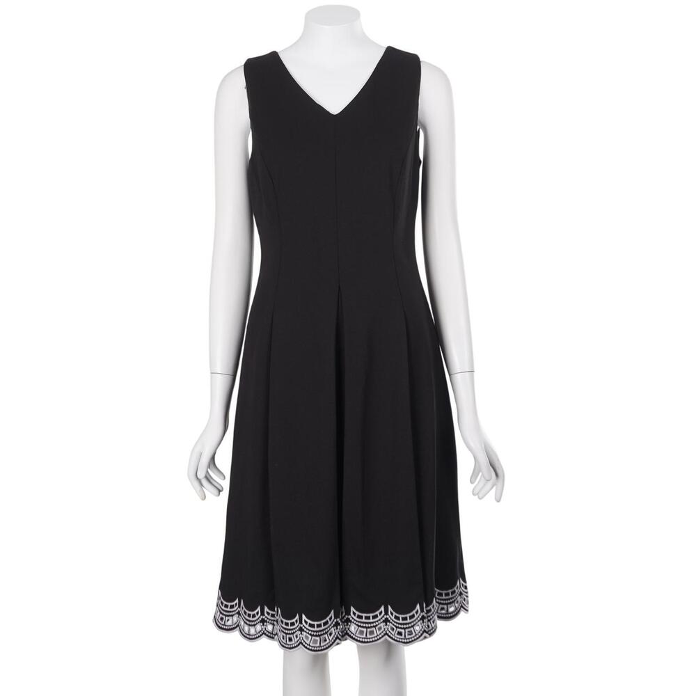 NWT TALBOTS Dress Size 6 Black Fit & Flare Embroidered V-Neck Sleeveless